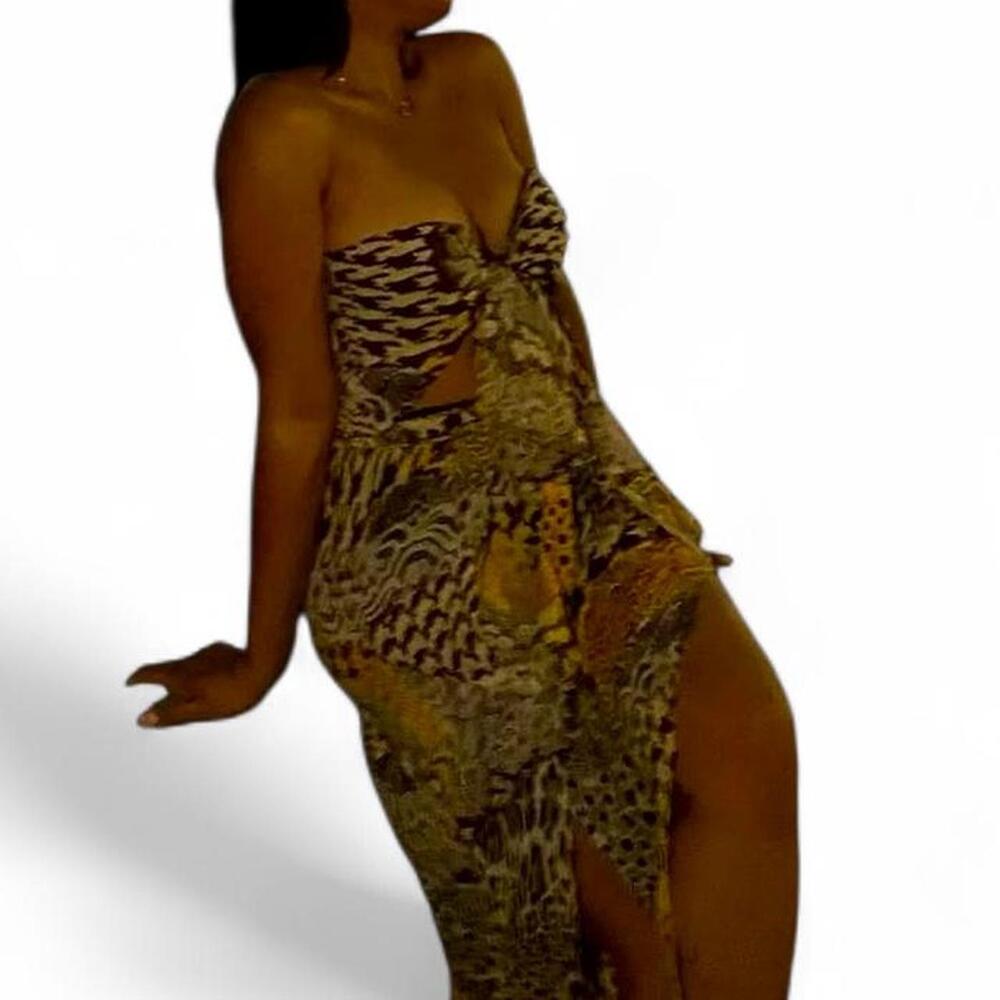 Brown and tan maxi two piece